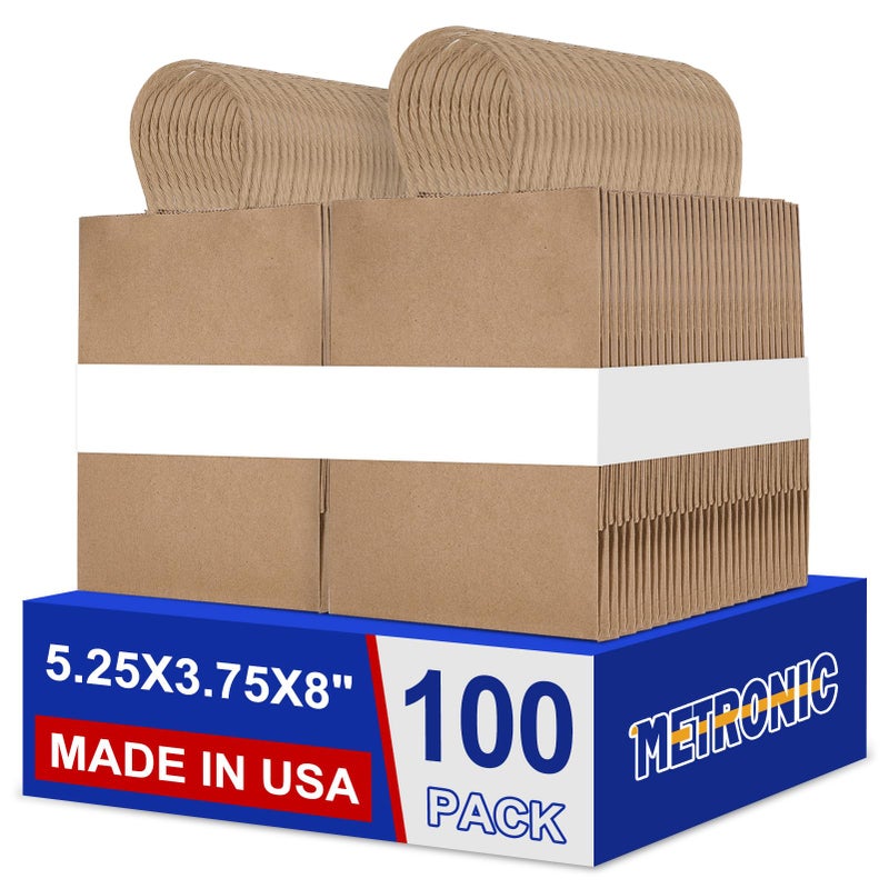 METRONIC Brown Paper Bags with Handles Bulk 525x375x8 100 Pcs Kraft Gift Bags for Small Business Birthday Wedding Party Favors Christmas Retail Shopping Made in USA